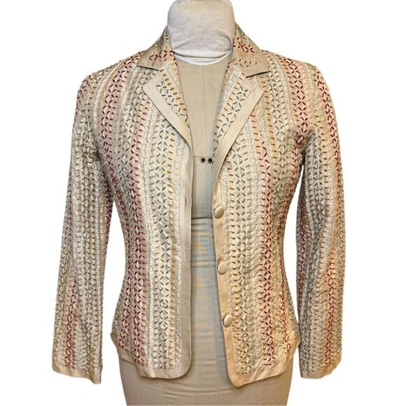 Chico’s 100% Silk 3-Button Embroidered Blazer Size S - Picture 10 of 12